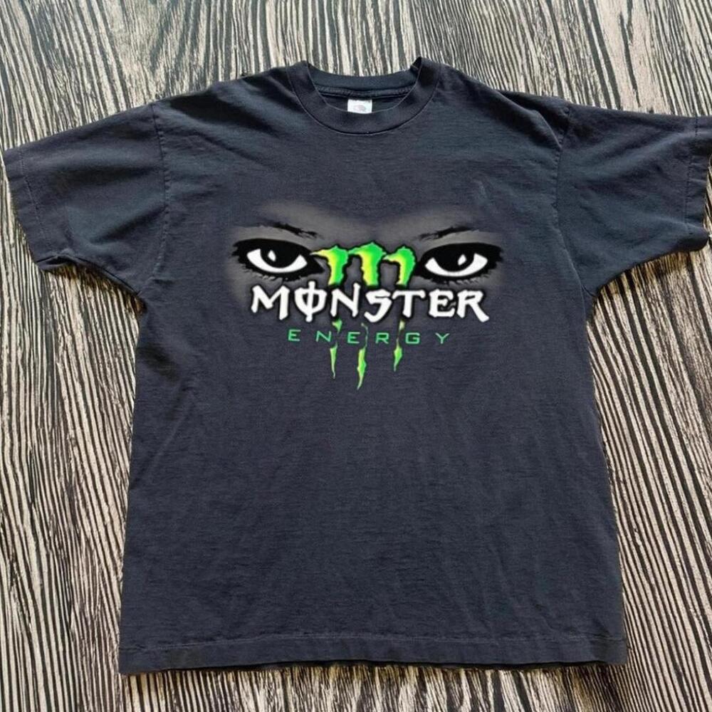 Gildan Men Black T-Shirt, Black Monster Energy T-Shirt With Green Accents